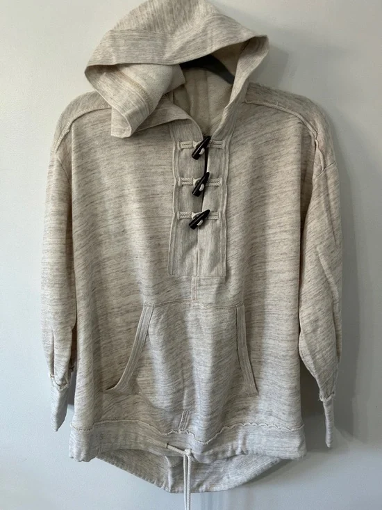 Free People Beach Arrival Hoodie XS Slouchy Heathered Grey with Toggle Detail - Picture 1 of 16